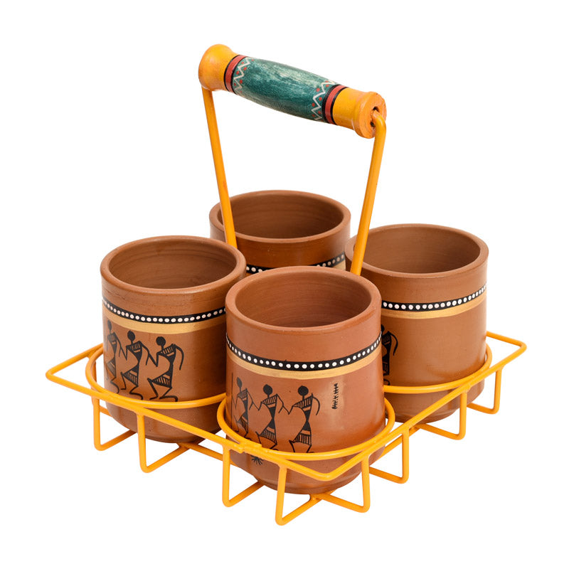 Umika Terracotta,Wood,Metal Tea Cup (175 mL Each) -  Five Piece Set media 3