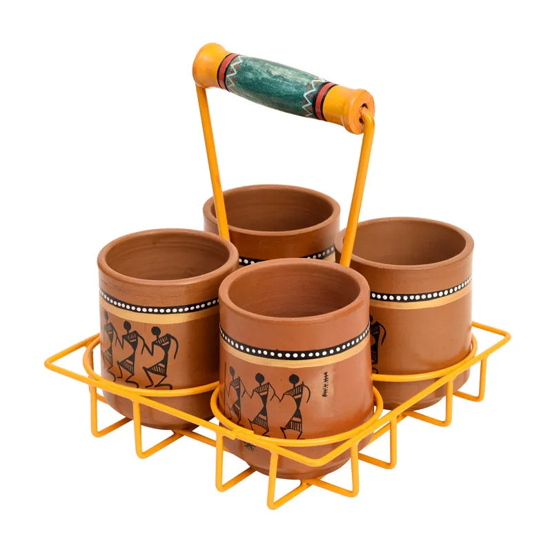 Umika Terracotta,Wood,Metal Tea Cup (175 mL Each) - Five Piece Set media 3