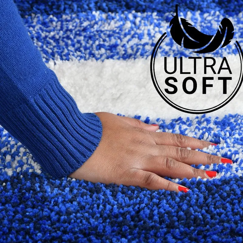 Close-up of the soft blue and white micro fiber bath mat surface