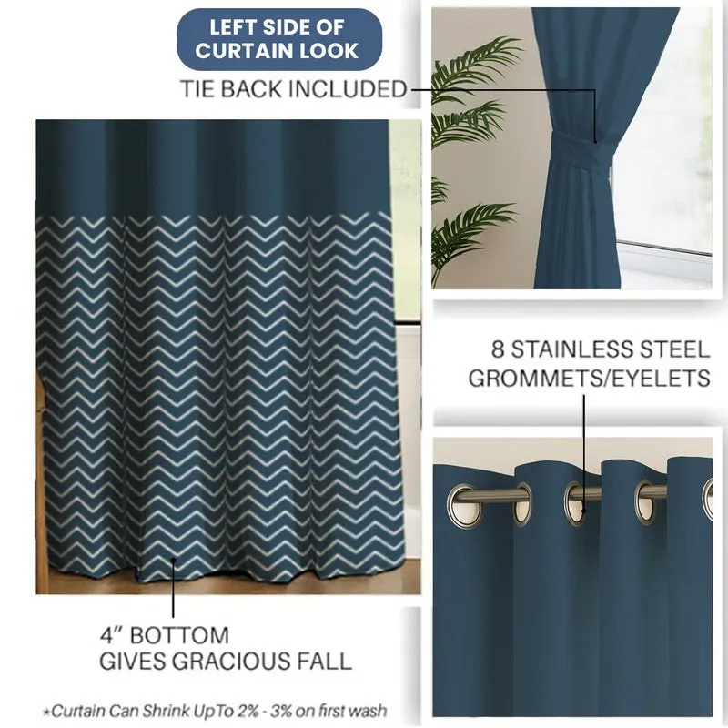 Urban Space Patterned Blue Cotton Curtains - Set Of Two media 4