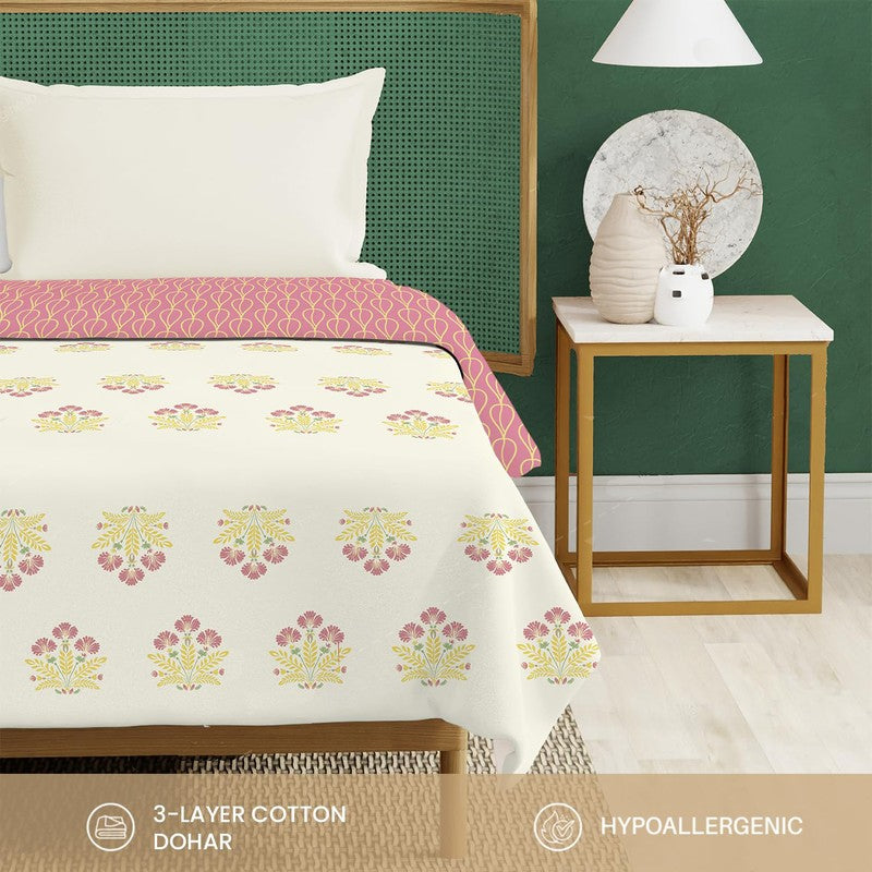 Urban Space Bloomscape Reversible Dohar - Pink & Yellow media 6