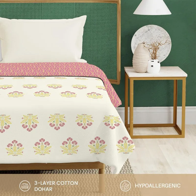 Urban Space Bloomscape Reversible Dohar - Pink & Yellow media 6