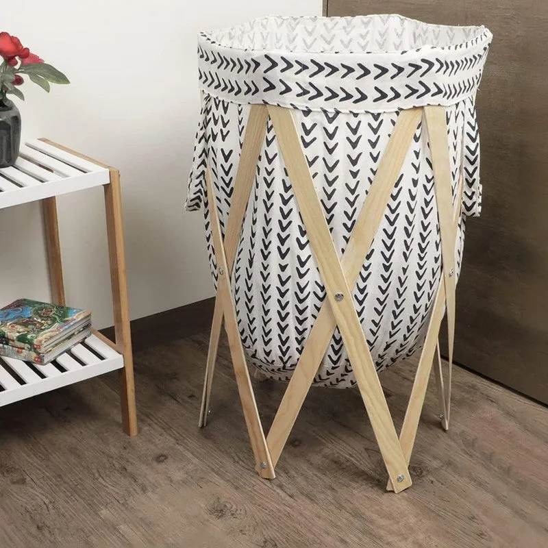 Wash Aura (Cotton,Wood) Laundry Basket - White media 3