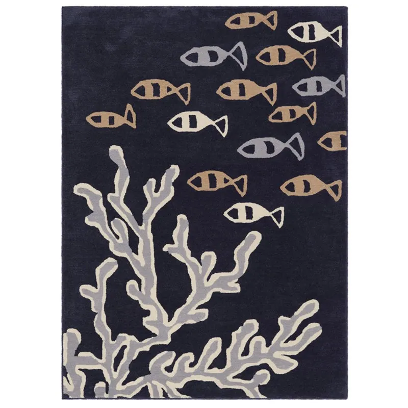 Coral Hand Tufted Cove Kids Wool & Nylon Carpet - Navy Blue media 1