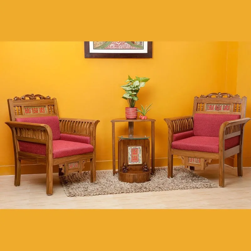 Maharaja Teak Wood Accent Chair - Maroon media 7