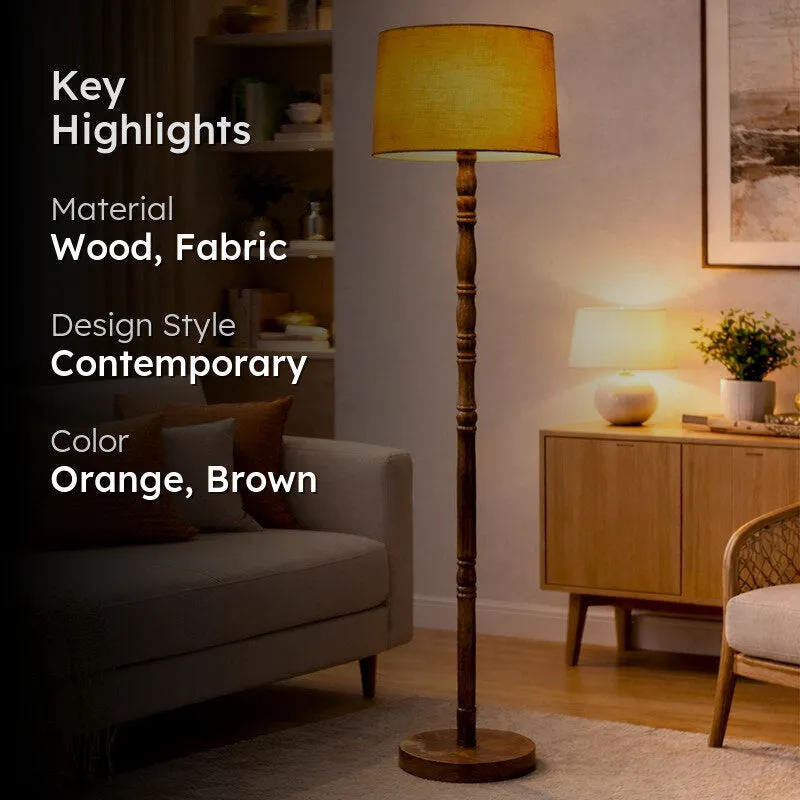 Heritage Turned Wooden Floor Lamp - Orange & Brown media 2