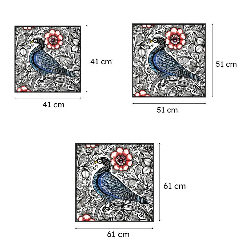 Avian Doodles Canvas Wall Painting With Frame - Black media 6