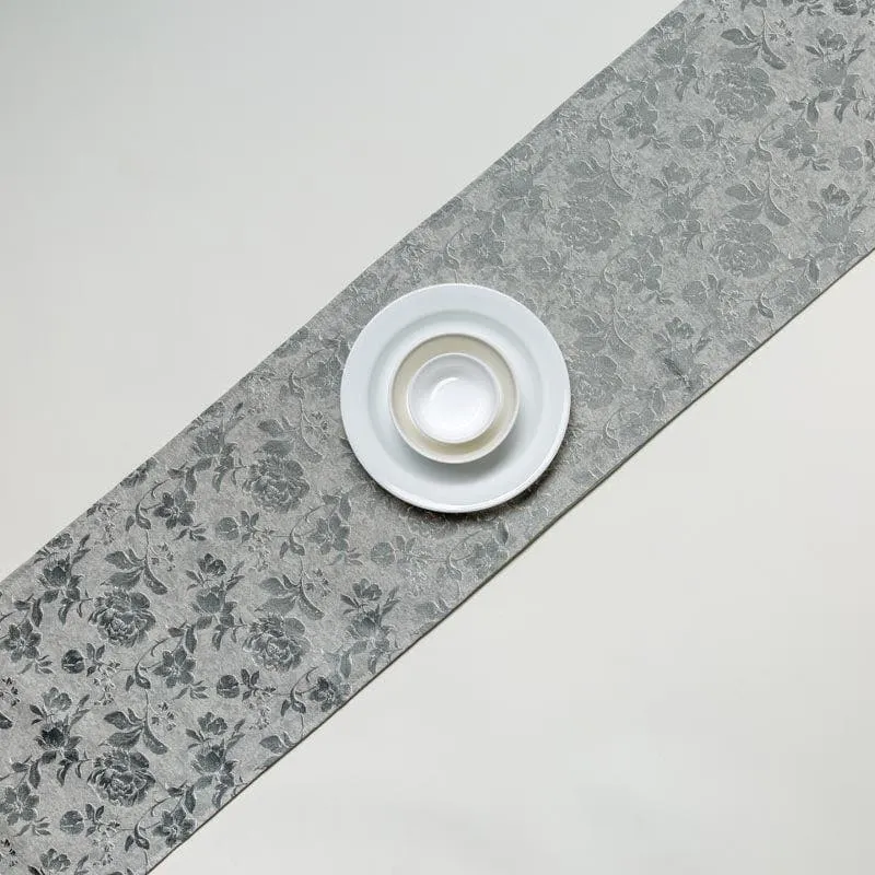 Italian Rose Jacquard Table Runner- Grey media 1