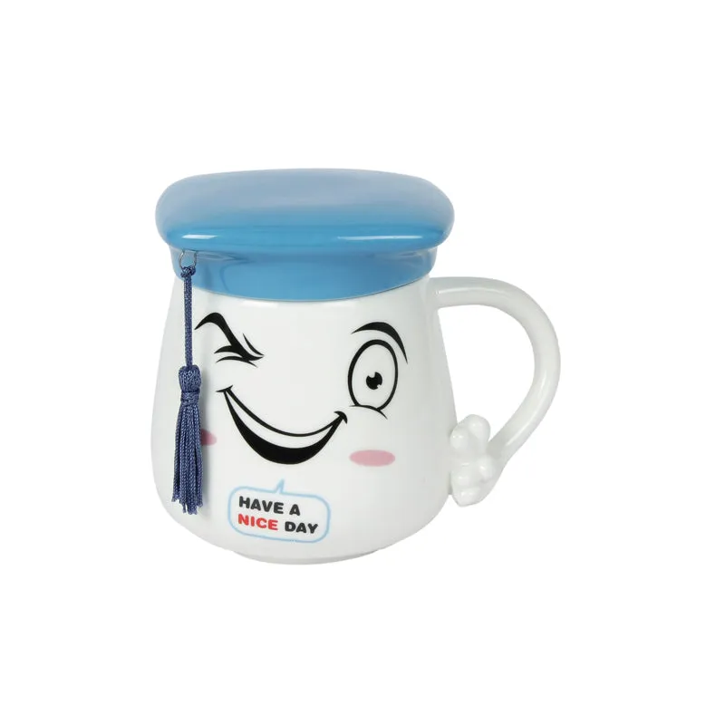 Graduation Cap Quirky Mug With Lid (400 mL) - Blue media 3