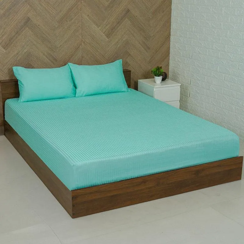 Reposi Striped Cotton Bedsheet (Aqua Blue) - 200 TC media 1