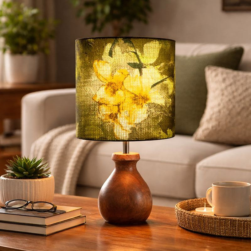 FloralGaze Wooden Table Lamp