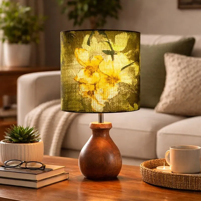 FloralGaze Wooden Table Lamp media 1