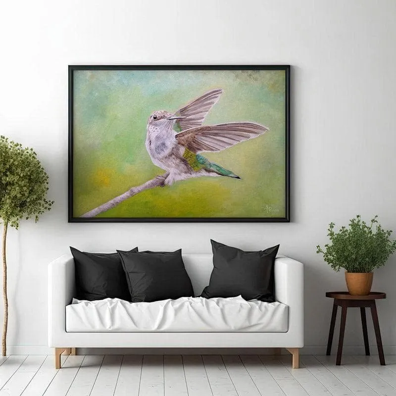 Hummingbird Dance Canvas Wall Painting - Black Frame media 3