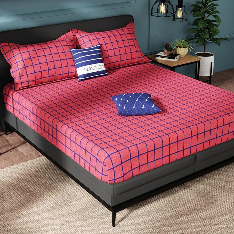 Nautica Mosaic Luxe Geometric Cotton Bedsheet (Red) - 160 TC media 3