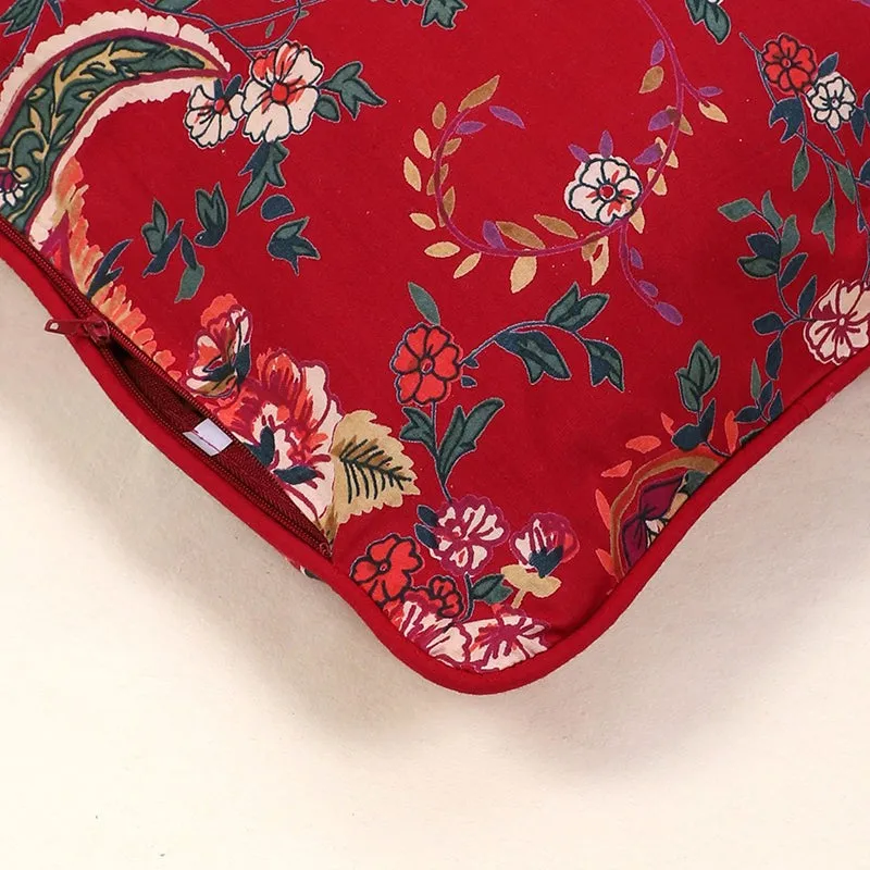Swayam Crimson Paisley Printed Cotton Cushion Cover - Set of Two media 5