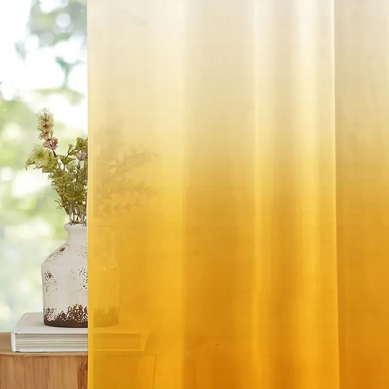 Ombrina Linen Texture Sheer Curtain (Yellow) - Set Of Two media 6