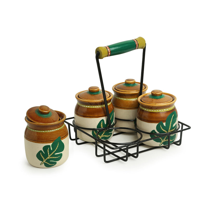 Leafy Shade Handpainted Jar With Tray (220 ML) - Five Piece Set media 3