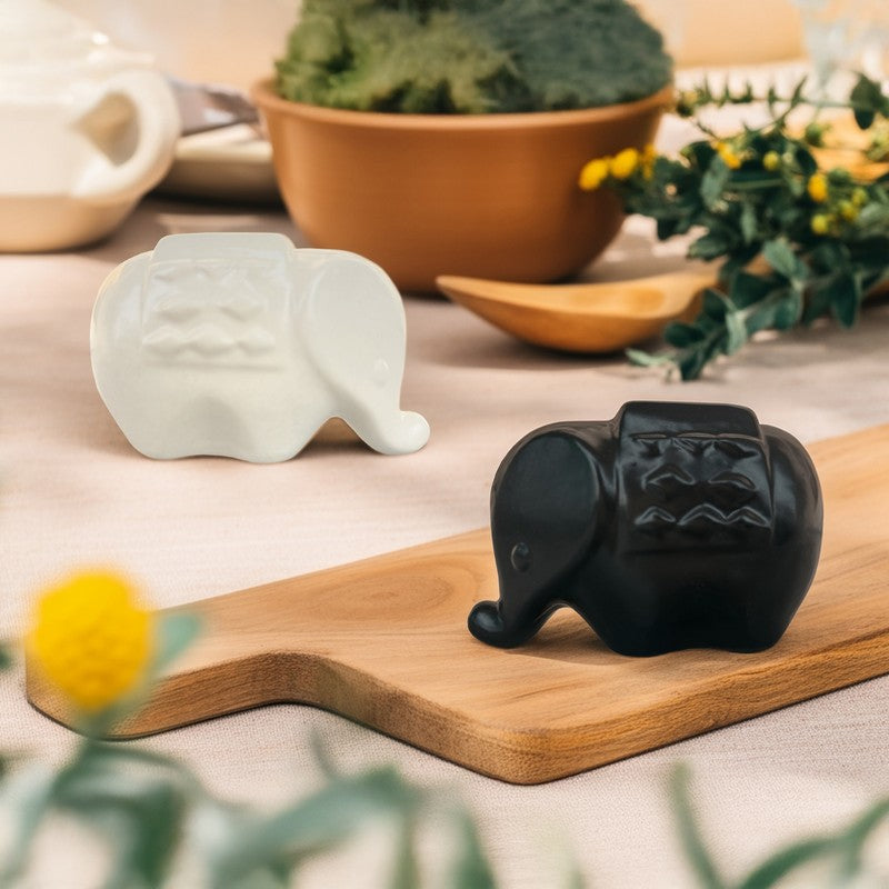 Dual Elephant Ceramic Salt & Pepper Bottles - Set Of Two