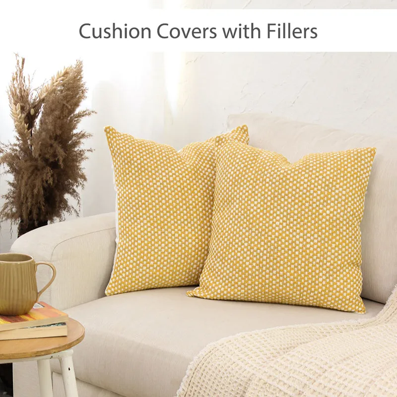 Formess Woven Cotton Cushion Cover (Yellow) - Set Of Two media 6