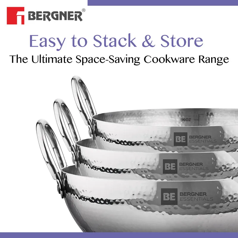 Bergner Stainless Steel Hammered Kadhai - 2900 mL media 5