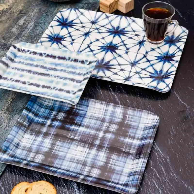 Shibori Beauty Melamine Serving Tray - Set of Three media 1