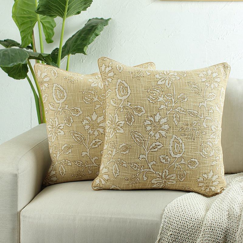 Dewdrop Petals Woven Cotton Cushion Cover (Beige) - Set Of Two media 2