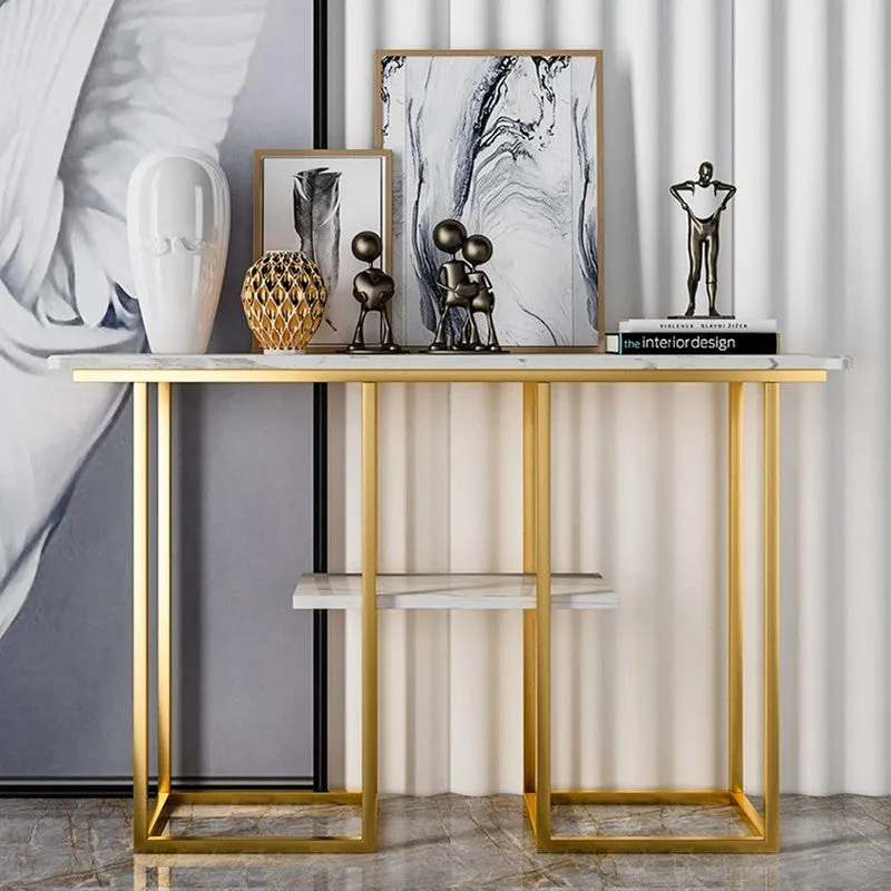 Sophisticated Metal Console Table with Marble Top - Small media 4