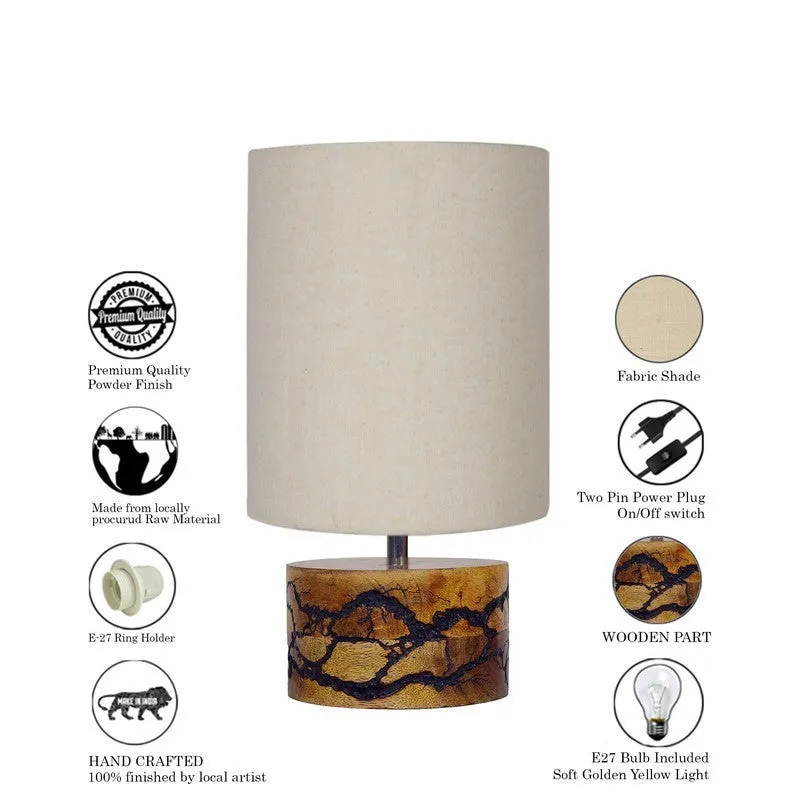 WhiteAura Minimal Bedside Wooden Table Lamp - Beige,Brown media 6