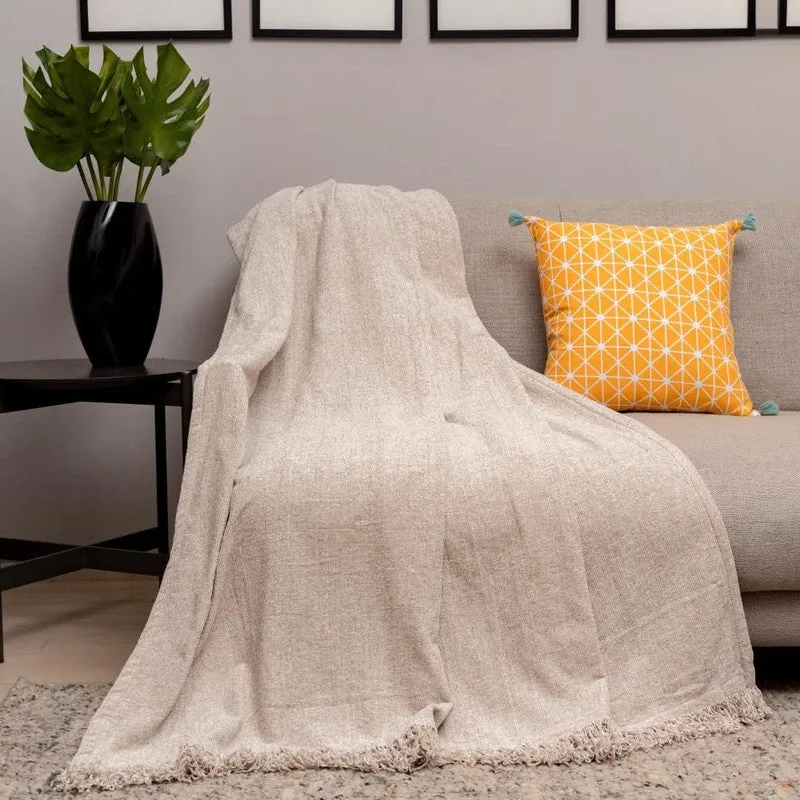 Urban Space Heather Solid Cotton Throw - Beige media 1