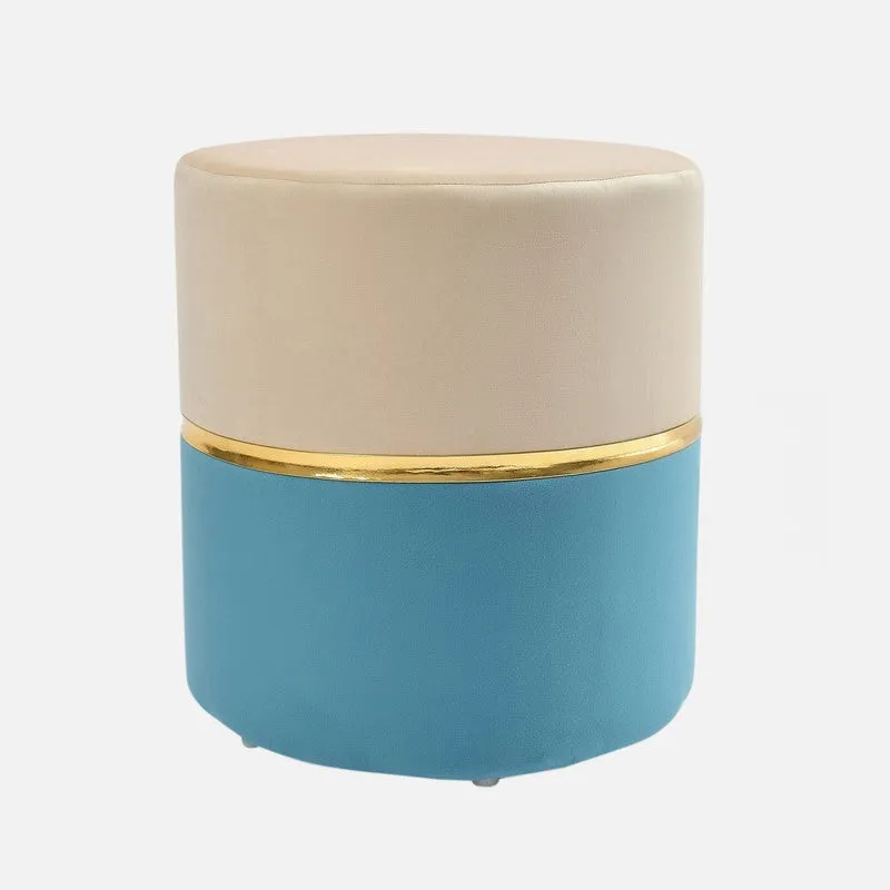 Dualtone Solid Velvet Pouffe - Beige & Blue media 3