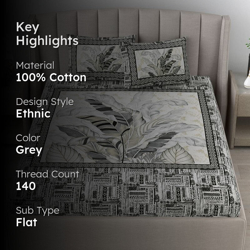 Little Explorers Floral Cotton Bedsheet (Grey) - 140 TC media 2