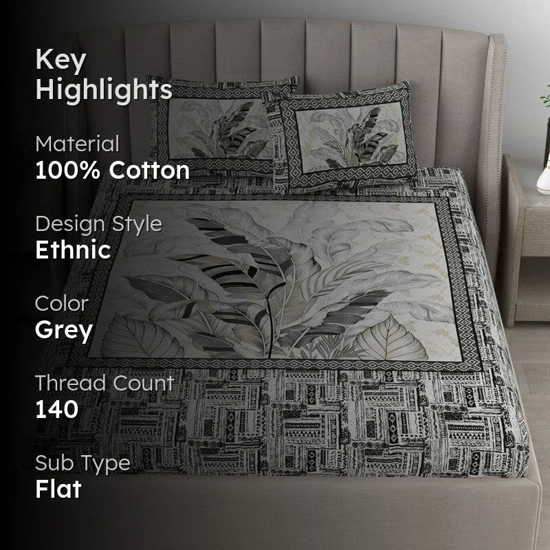 Little Explorers Floral Cotton Bedsheet (Grey) - 140 TC media 2