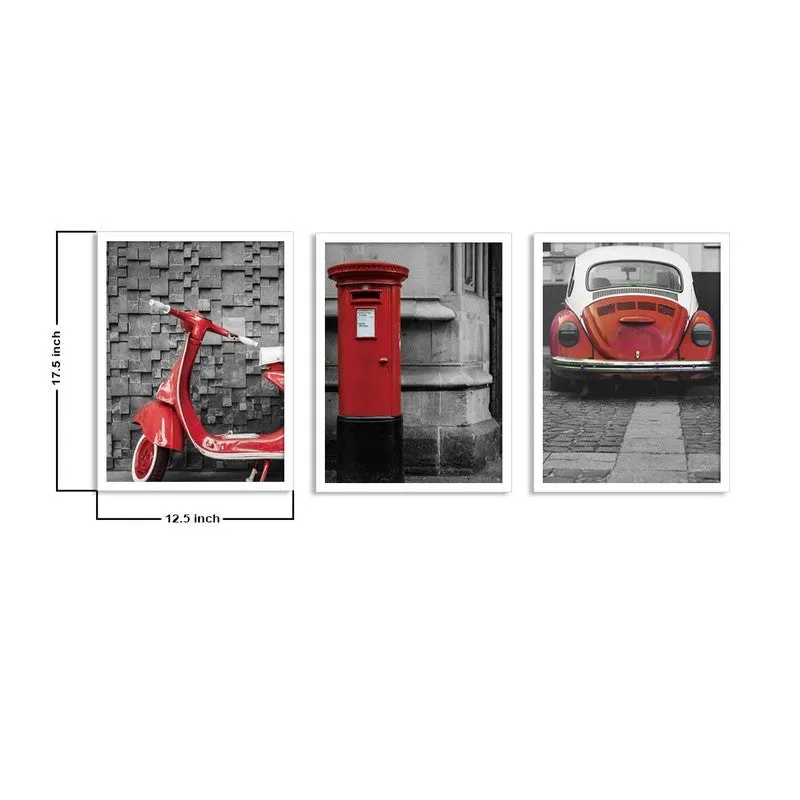 Crimson City Paper Wall Painting With MDF Frame (White) - Set Of Three media 8