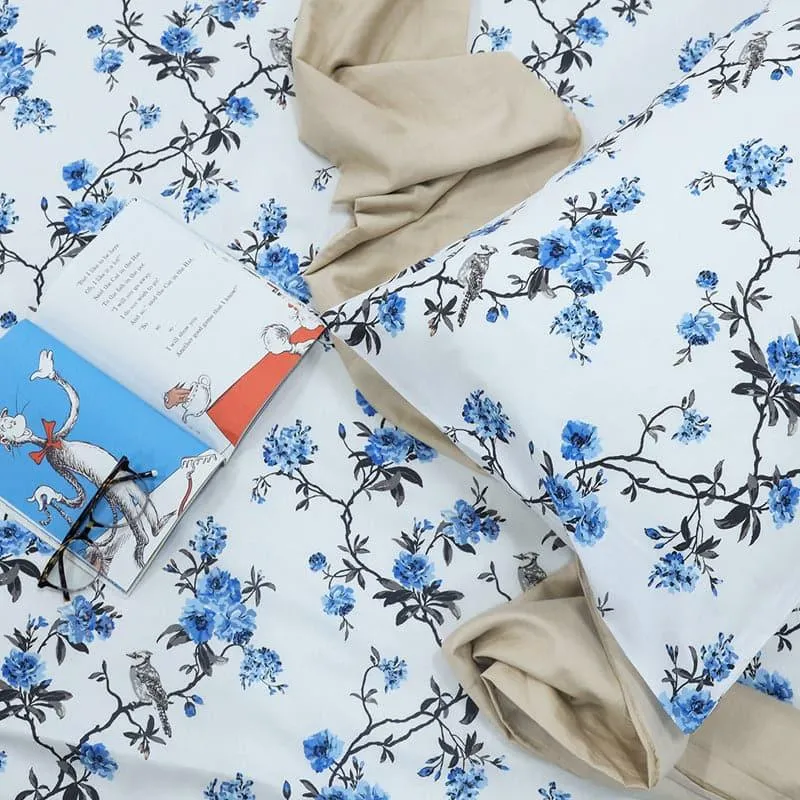 Cherry Blossom Floral Cotton Bedsheet (White) - 254 TC media 6