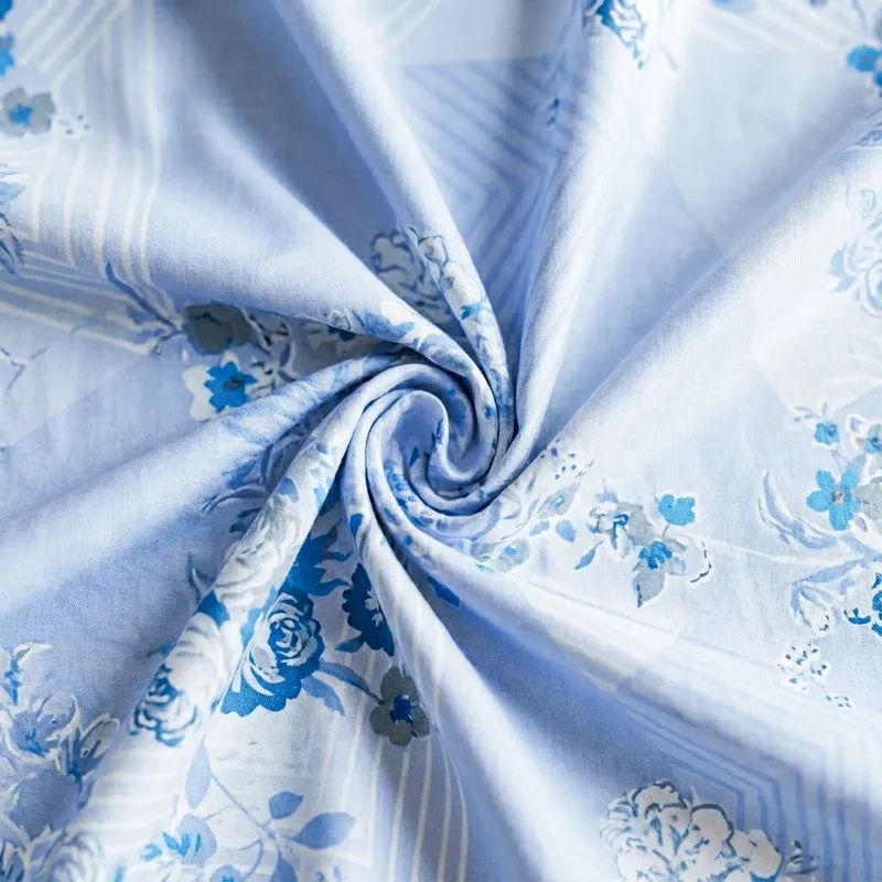 Nidra Floral Cotton Bedsheet (Blue) - 120 TC media 5