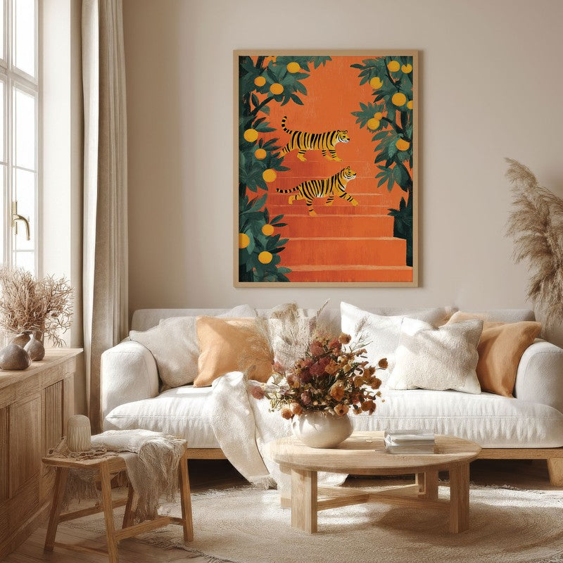 Tigris Canvas Wall Painting With Brown Frame