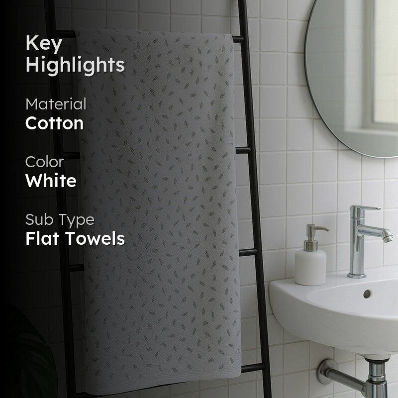 Skyloom Leaf Print Cotton Bath Towels - White media 2