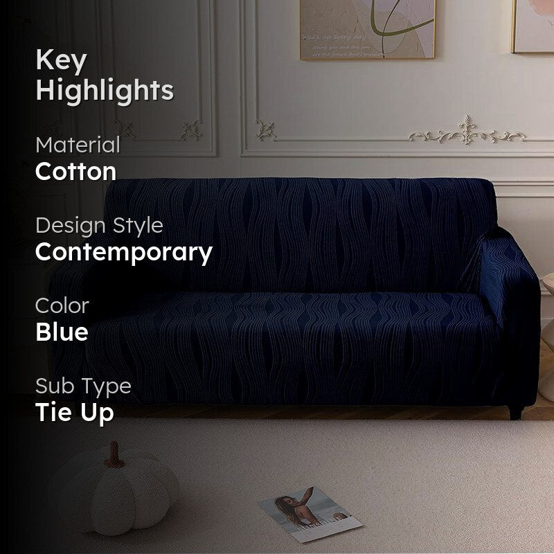 Velvet Night Solid Sofa Cover - Navy Blue media 2