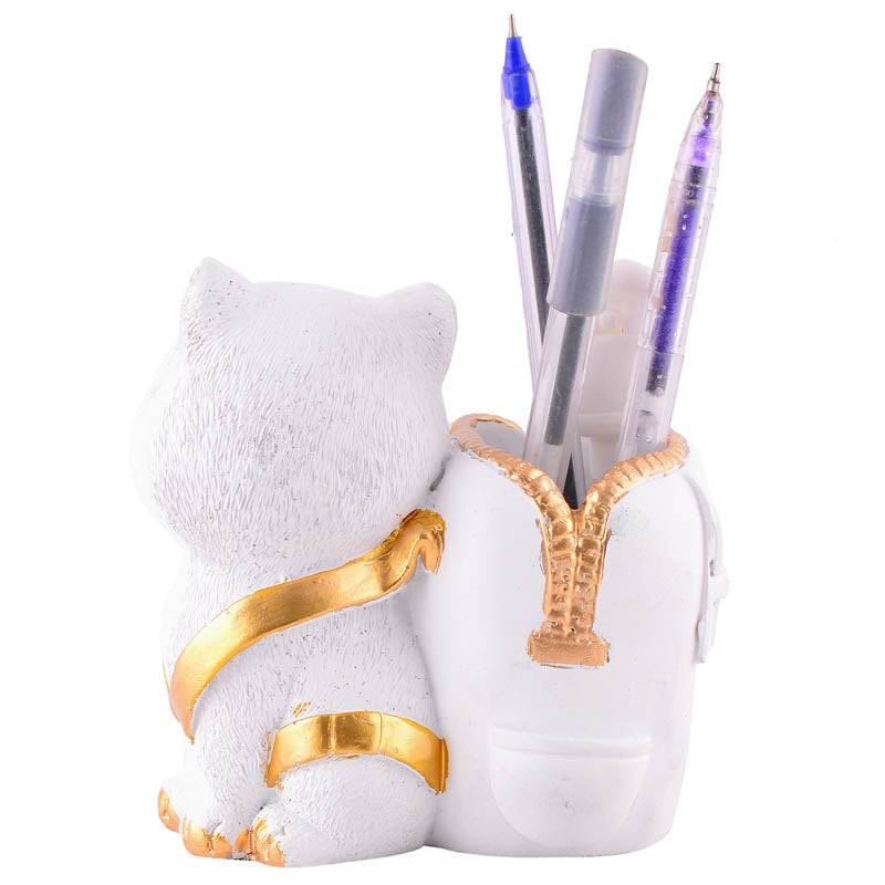Meow & Mark Painted Polyresin Pen Stand - White media 6