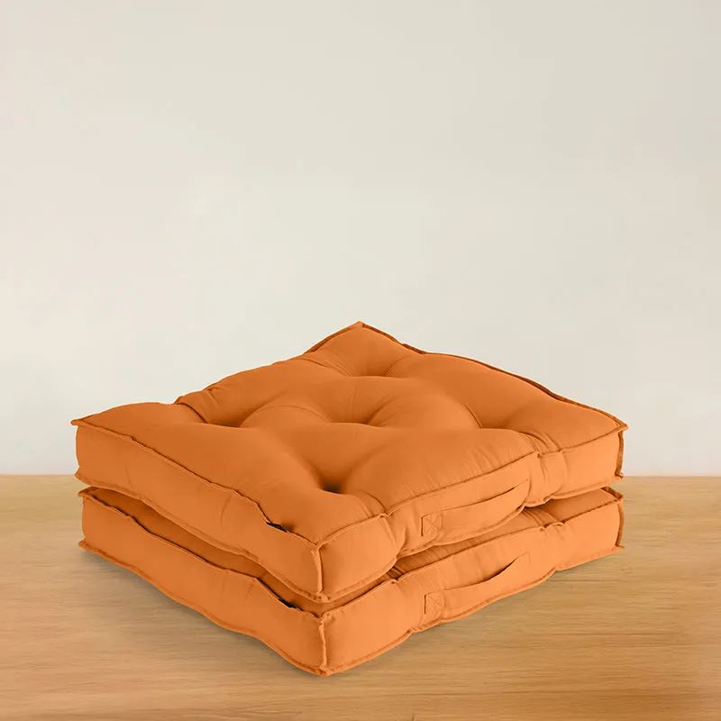 Cushflow Solid Cotton Floor Cushion (Brown) - Set Of Two media 1