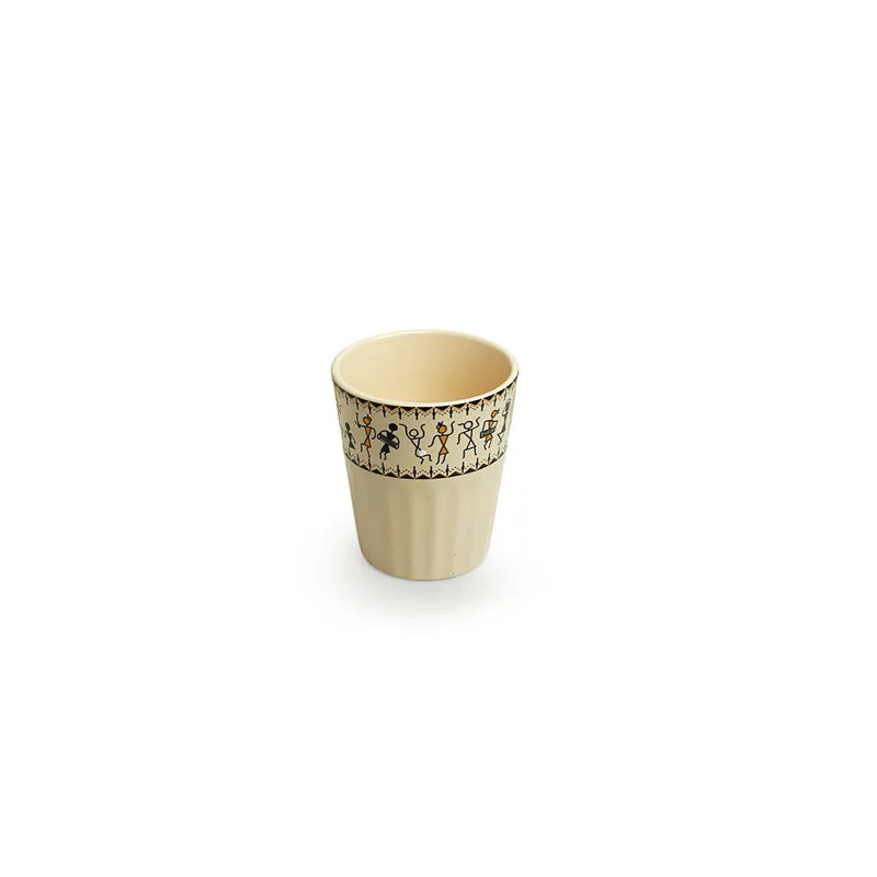 Warli Whirls Handpainted Ceramic Kulhads (160 ML) - Set Of Six media 4
