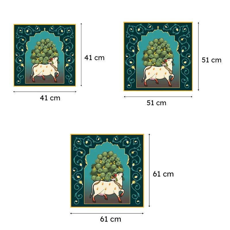 Cow In Grove Canvas Wall Painting With Frame - Gold media 6
