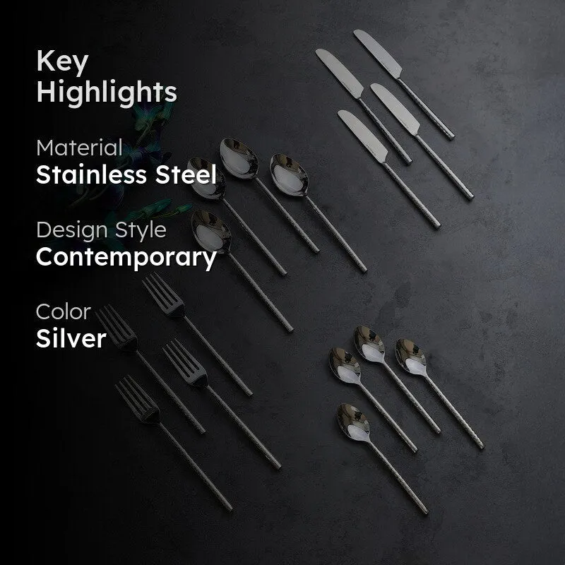 Lunaro Stainless Steel Cutlery Set (Silver) - Sixteen Piece Set media 2