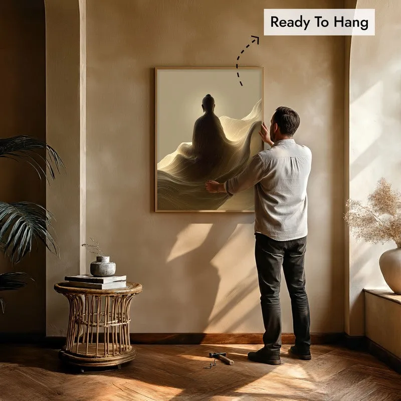 Silhouette on the Mist Buddha Archival Paper Wall Painting With Brown Frame media 6