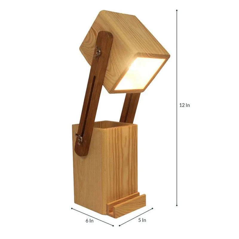 Hesperos Desk Organiser Wooden Table Lamp - Brown media 8