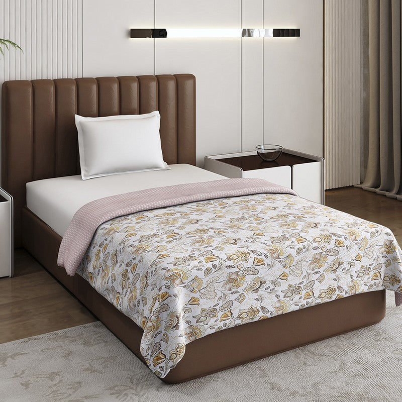 Monte Carlo Petalisa Floral Polycotton Reversible Dohar (Light Brown) - 150 GSM