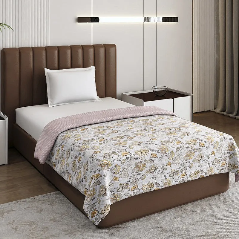 Monte Carlo Petalisa Floral Polycotton Reversible Dohar (Light Brown) - 150 GSM media 1