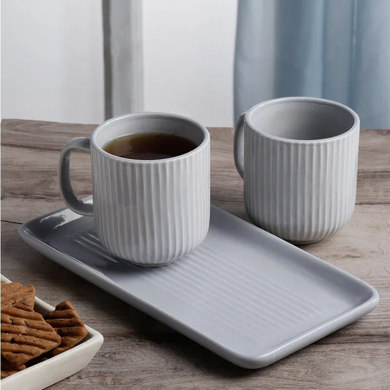 Vantera Blue Ceramic Mug And Tray (220 ML) - Three Piece Set media 1