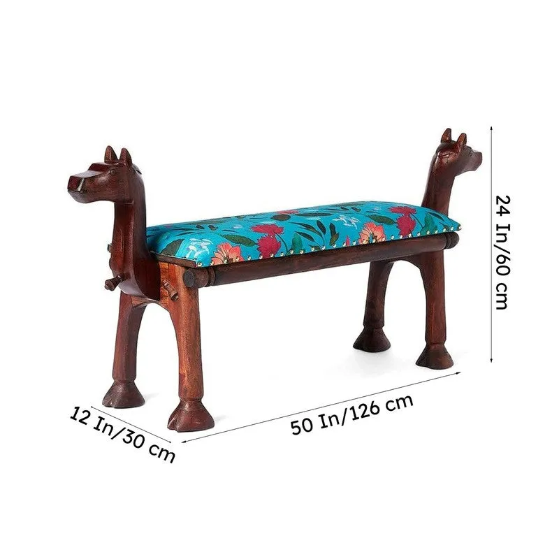 India Circus Acacia Wood Blossomy Mosaic Wooden Camel Bench media 8