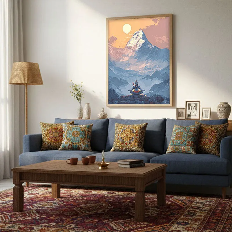 Mahadev Meditating Blissful IV Wall art - Natural Brown Frame media 4